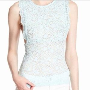 NWOT $58 Free People | Sure Thang | Sheer Lace Racerback Top in Aqua | Blue